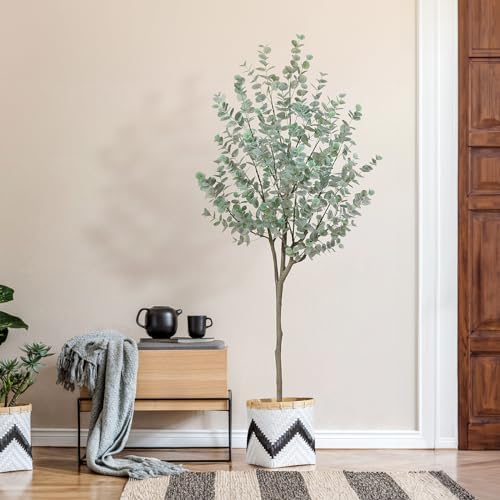 6ft Artificial Eucalyptus Tree with White Leaves and Plastic Pot