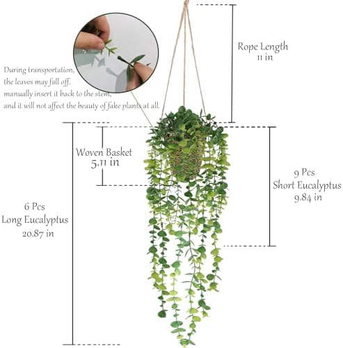 Nisoger Artificial Hanging Plant with Woven Basket 2 Pack