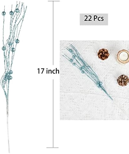 Lvydec 22pcs Christmas Glitter Berries with Stems Blue