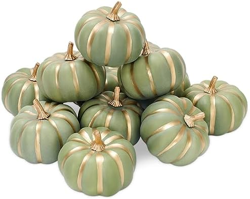 Whaline Green Artificial Pumpkins with Gold Edges 12Pcs