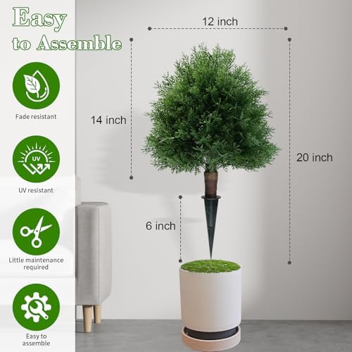 Howngyesimu Artificial Cedar Topiary Ball Trees 20 Inch UV Resistant