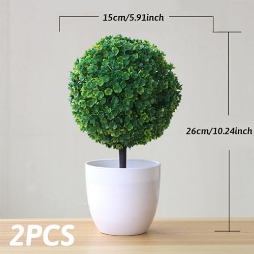 2PCS 10 Inch Artificial Topiary Trees in Pot Decor
