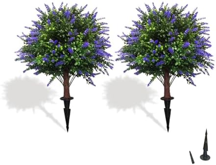 COSDACE Artificial Lavender Topiary Ball Trees 2 Sets