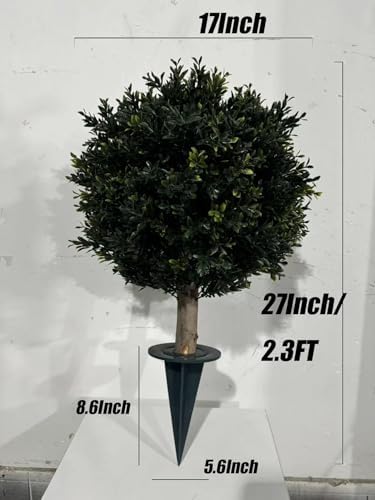 Artificial Boxwood Ball Bush 27 Inch UV Resistant with Spike 2 Pack