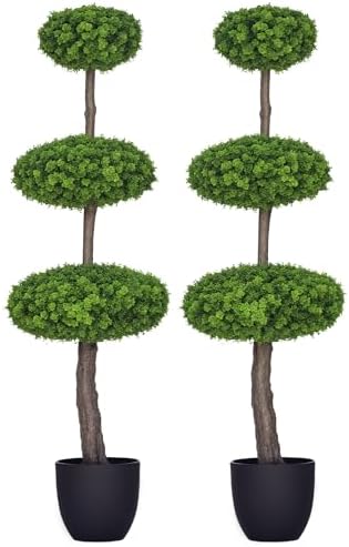 HOMCOM 2 Piece Artificial Boxwood Topiary Trees in Pots