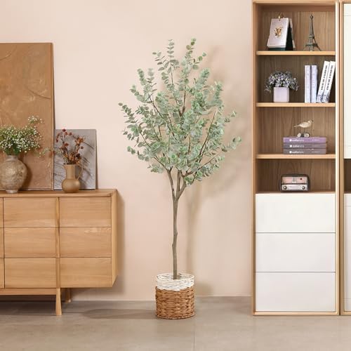 6ft Artificial Eucalyptus Tree with White Leaves and Plastic Pot