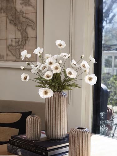 IPOPU White Artificial Poppy Flowers 6pcs with Stems
