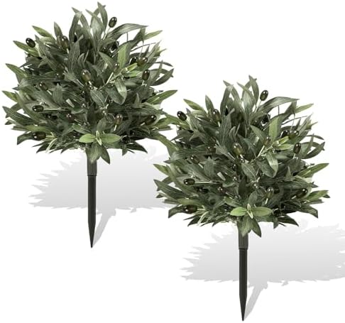 Artificial Olive Topiary Ball with Spike 2 Pack