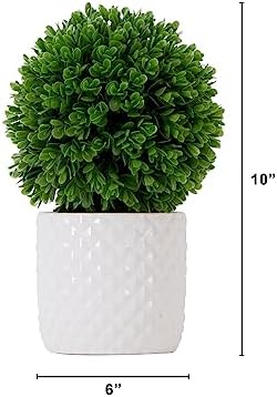 Nearly Natural 10 Inch Artificial Boxwood Topiary with Decorative Planter