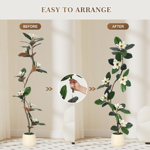 GarveeHome 5FT Rubber Tree Artificial with White Planter Pot