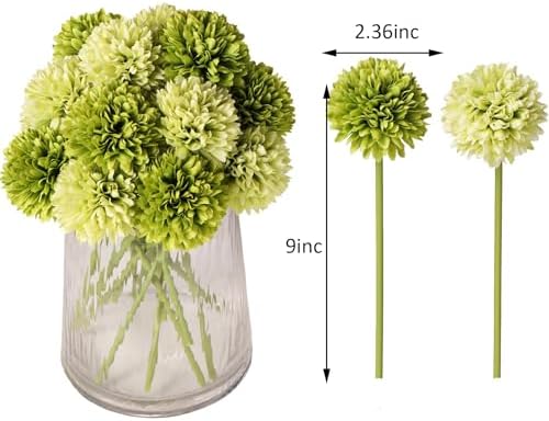 Kimuras Cabin 20Pcs Green Artificial Chrysanthemums Silk Ball Flowers