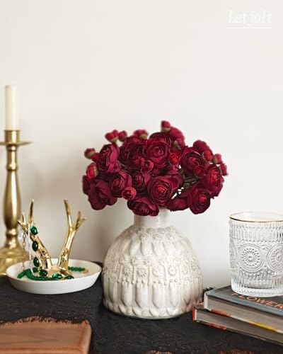 Letjolt 18 Pcs Dark Red Ranunculus Artificial Flowers Wedding Bouquets Centerpieces