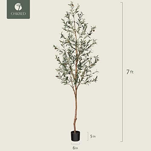 OAKRED 7FT Artificial Olive Tree with Natural Wood Trunk