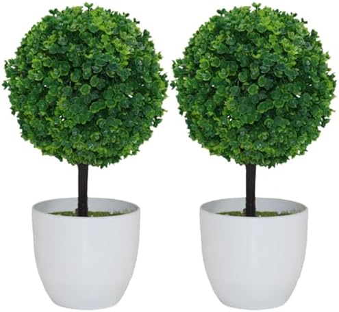 2PCS 10 Inch Artificial Topiary Trees in Pot Decor