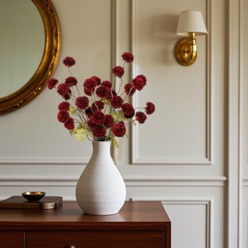 DuHouse 6pcs Artificial Flowers Faux Silk Pompon Mum with Stems