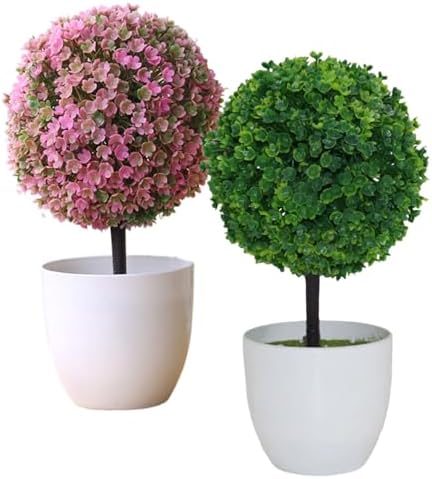 2PCS 10 Inch Artificial Topiary Trees in Pot Decor