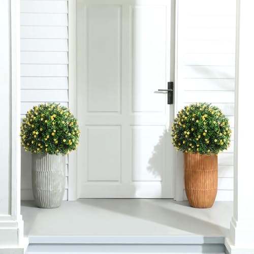 Yunlly Set of 2 Artificial Boxwood Topiary Balls with Flowers