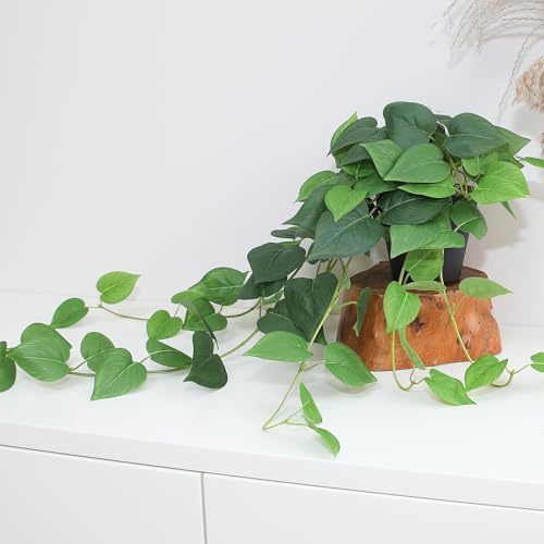 Fake Pothos Hanging Plants Set of 2 Green Artificial Plants