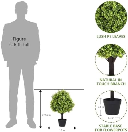 27 Inch Realistic Artificial Boxwood Topiary Set of 2