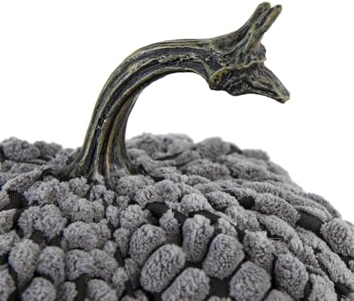 Farmhouse Weighted Pumpkins Set of 2 Gray Chenille Fall Decor