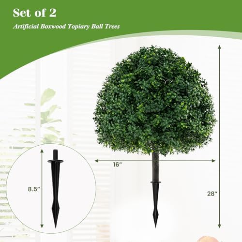 Goplus 28 Inches Artificial Boxwood Topiary Set 2 Pack