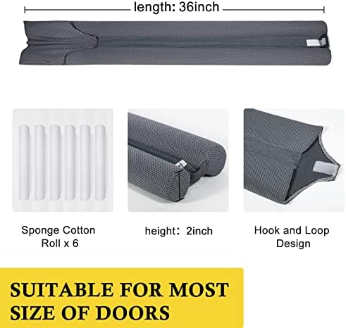 Fowong Door Draft Stopper 36 Inch Adjustable Grey