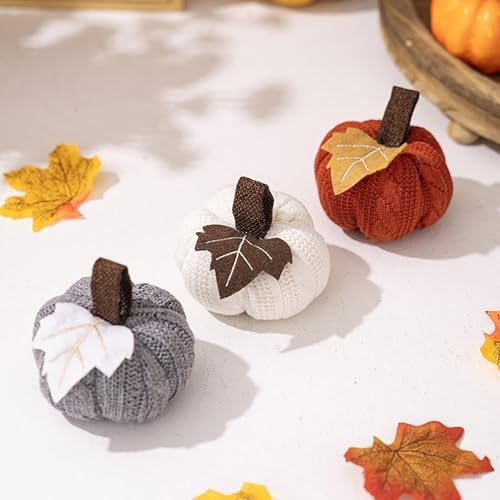 BestAlice Artificial Crochet Knit Pumpkins Set of 3