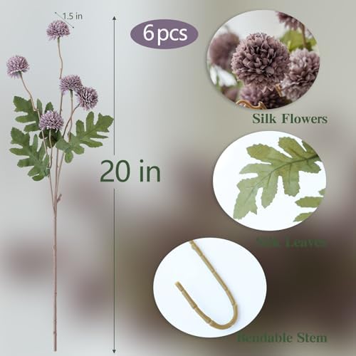 Mizii 6Pcs Artificial Chrysanthemums with Stems