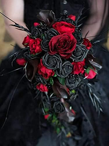 Hawesome 12PCS Artificial Silk Roses Bouquet with Realistic Black Stems