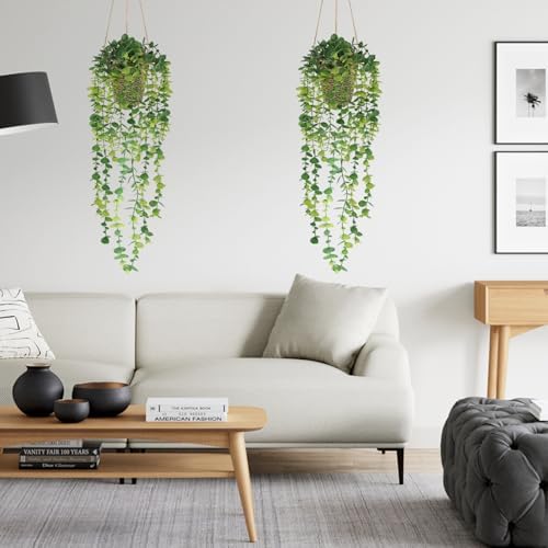 Nisoger Artificial Hanging Plant with Woven Basket 2 Pack