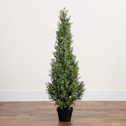 Nearly Natural 4ft UV-Resistant Artificial Boxwood Topiary Tree with Planter