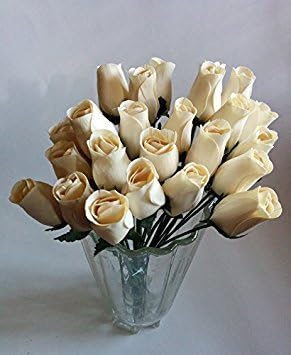 Seddex 24 Realistic Ivory White Wooden Roses Standard