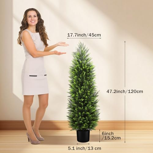 HMASYO 4FT Artificial Cedar Topiary Trees Set of 2