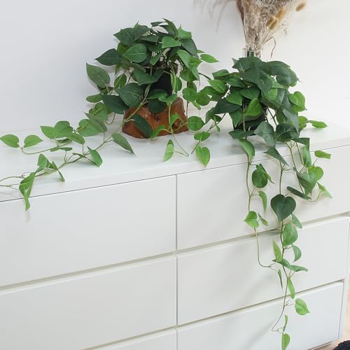 Fake Pothos Hanging Plants Set of 2 Green Artificial Plants