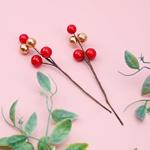 10pcs Red Gold Mixed Glitter Artificial Berries for Halloween Wedding Centerpieces