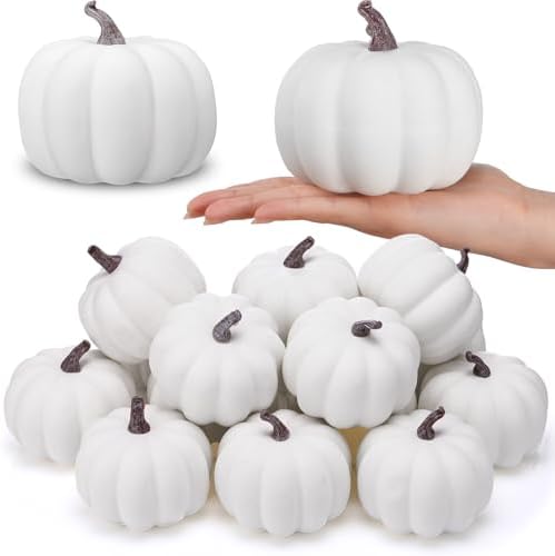 Liliful 4 Inch Artificial Foam Pumpkins 12 Pcs Fall Decor