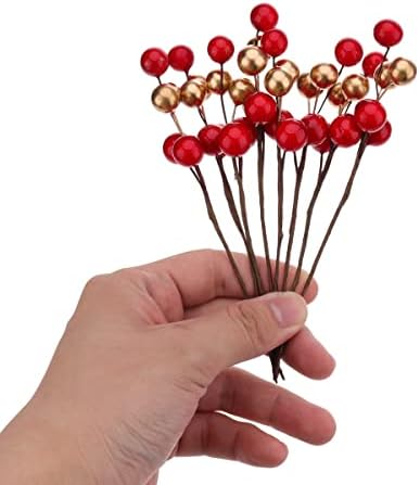 10pcs Red Gold Mixed Glitter Artificial Berries for Halloween Wedding Centerpieces