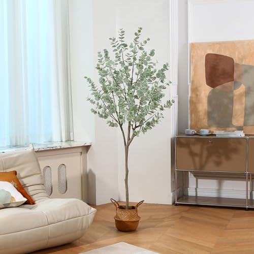 6ft Artificial Eucalyptus Tree with White Leaves and Plastic Pot