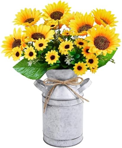 Winlyn Farmhouse Sunflower Centerpiece Metal Vase