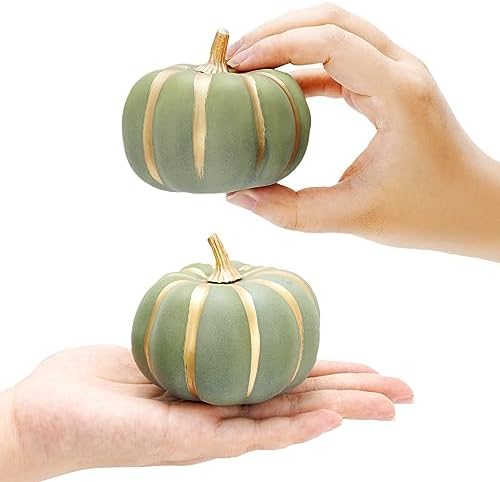 Whaline Green Artificial Pumpkins with Gold Edges 12Pcs