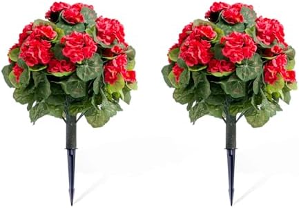 Set of 2 Artificial Red Topiary Ball Trees with Metal Stakes