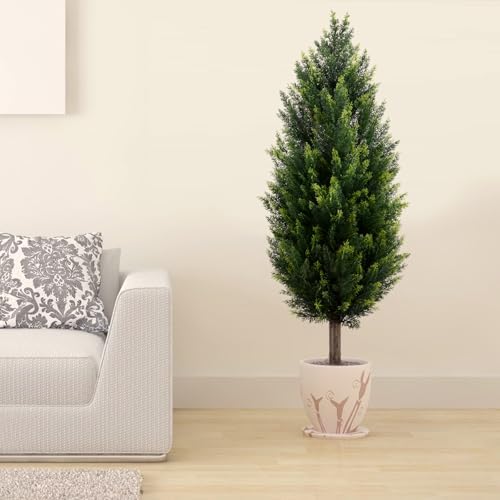 3ft Artificial Cedar Topiary Tree with Stakes Set of 2