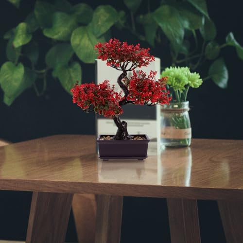 Cabilock Artificial Red Bonsai Tree Indoor Decor