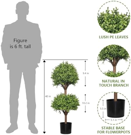 THE BLOOM TIMES 40 Artificial Boxwood Topiary Double Ball Set of 2
