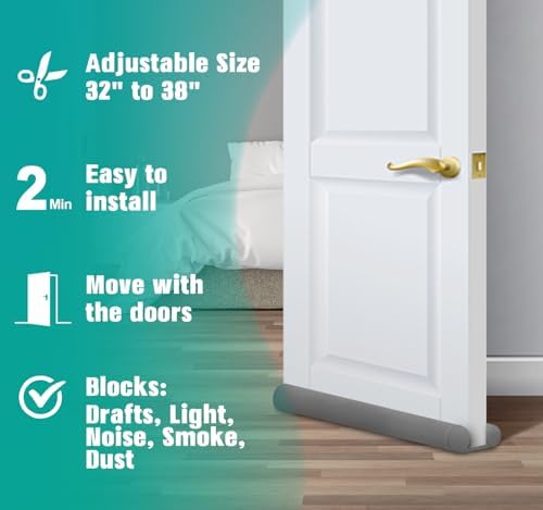 MAXTID Under Door Draft Stopper 32-38 Inches Grey