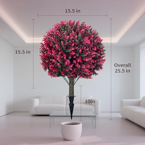 23 Inch Artificial Rose Boxwood Tree Set of 2 with Ground Spikes