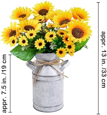Winlyn Farmhouse Sunflower Centerpiece Metal Vase