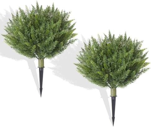 Set of 2 Artificial Cypress Topiary with Metal Spike