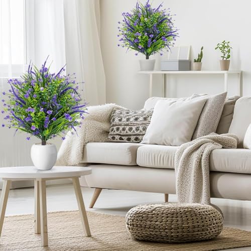 ENVEN Artificial Topiary Ball Trees with Ground Spikes Purple Flowers
