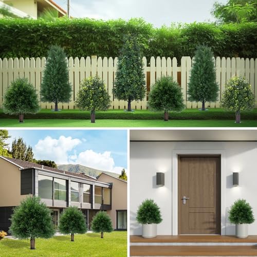Howngyesimu Artificial Cedar Topiary Ball Trees 20 Inch UV Resistant